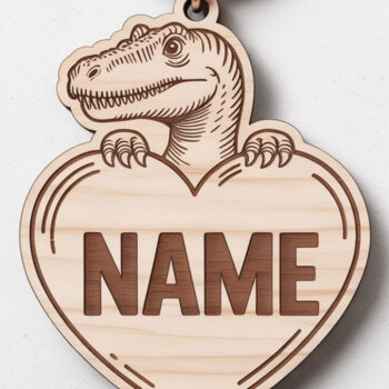 Intra απο ξύλο plywood  Χρώμα wenge 3mm-4mm πάχος - Μπρελόκ Όνομα Καρδιάς Δεινοσαύρου Δίασταση 4x4 cm INTRAFABR-77361363 - Image 4