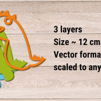 Intra απο ξύλο plywood  Χρώμα wenge 3mm-4mm πάχος - Μπρελόκ Dinosaur, Dino 3d Δίασταση 3x3 cm INTRAFABR-122404982 - Image 2