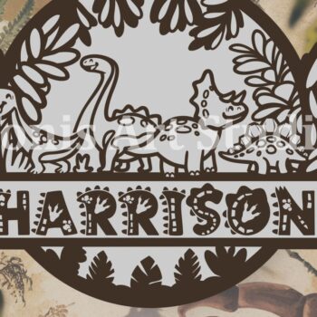 Intra απο ξύλο plywood  Χρώμα wenge 3mm-4mm πάχος - Πινακίδα ονόματος δεινοσαύρου Nursery Δίασταση 20x20 cm INTRAFABR-99136041 - Image 1