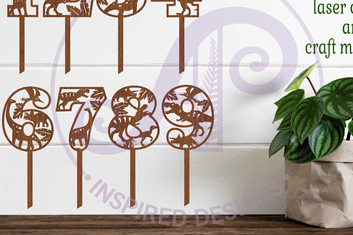 Intra απο ξύλο plywood  Χρώμα wenge 3mm-4mm πάχος - Dinosaur Number Cake Toppers Files Δίασταση 30x20 cm INTRAFABR-28214960
