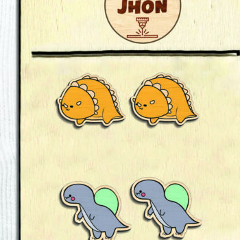 Intra απο ξύλο plywood  Χρώμα wenge 3mm-4mm πάχος - Dinosaur Stud Earrings - Break Jhon Δίασταση 3x3 cm INTRAFABR-117666820 - Image 4