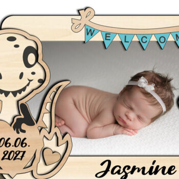 Intra απο ξύλο plywood Χρώμα wenge 3mm-4mm πάχος - Κορνίζα για νεογέννητο μωρό Dinosaur Δίασταση 20x25 cm INTRAFABR-96343617 - Image 1