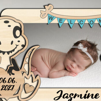 Intra απο ξύλο plywood Χρώμα wenge 3mm-4mm πάχος - Κορνίζα για νεογέννητο μωρό Dinosaur Δίασταση 20x25 cm INTRAFABR-96343617 - Image 2