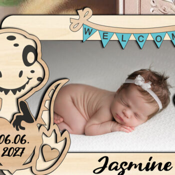 Intra απο ξύλο plywood Χρώμα wenge 3mm-4mm πάχος - Κορνίζα για νεογέννητο μωρό Dinosaur Δίασταση 20x25 cm INTRAFABR-96343617 - Image 3