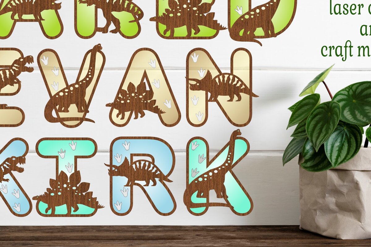 Intra απο ξύλο plywood  Χρώμα wenge 3mm-4mm πάχος - Δεινόσαυρος με ίχνη αλφαβήτου Δίασταση 30x20 cm INTRAFABR-35155467