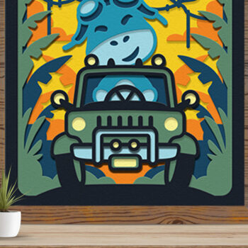 Intra απο ξύλο plywood Χρώμα wenge 3mm-4mm πάχος - Οι δεινόσαυροι οδηγούν ένα αυτοκίνητο 3D Shadow Box Δίασταση 714x714 cm INTRAFABR-32953763 - Image 2