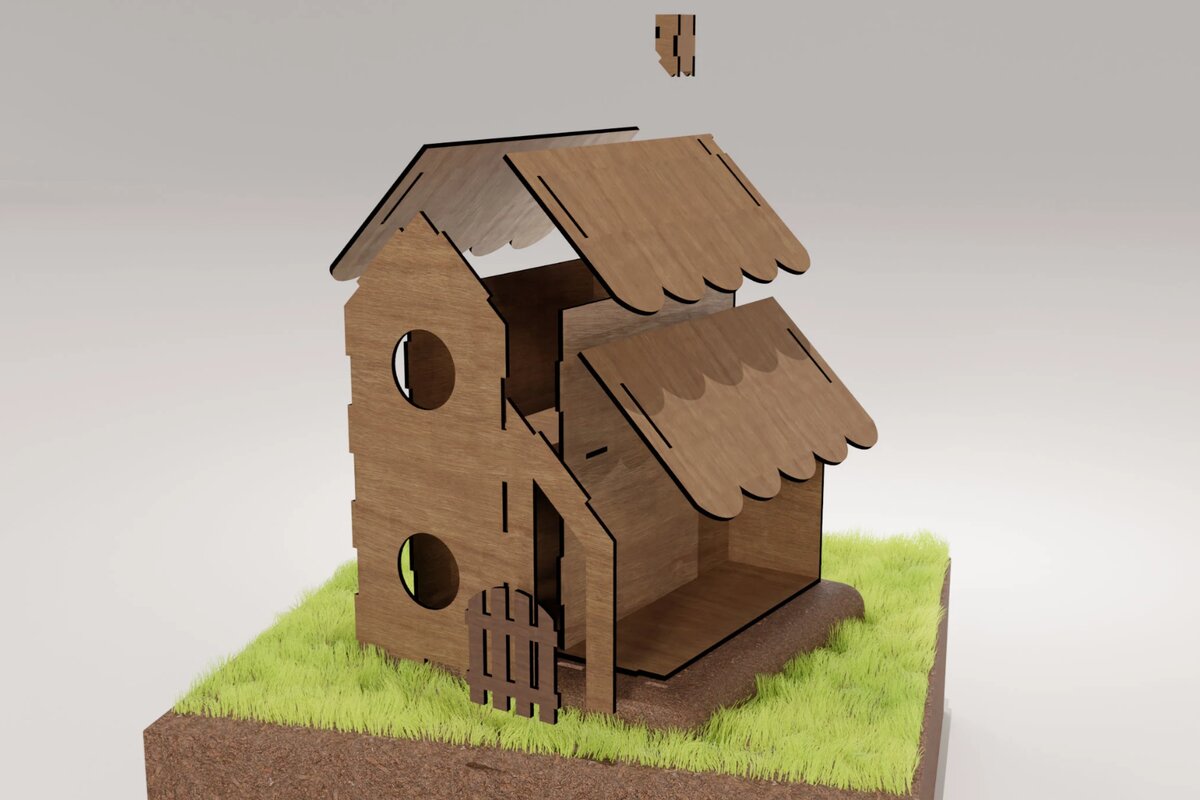 Intra απο ξύλο plywood  Χρώμα wenge 3mm-4mm πάχος - με λέιζερ DIY Birdhouse - Δίασταση 20x20 cm INTRAFABR-112888544