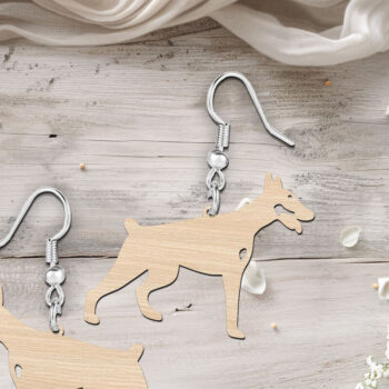 Intra απο ξύλο plywood  Χρώμα wenge 3mm-4mm πάχος - κοπής με λέιζερ Doberman Dog Earrings Δίασταση 900x900 cm INTRAFABR-83725511 - Image 3