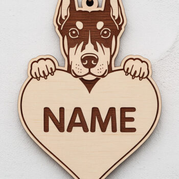 Intra απο ξύλο plywood  Χρώμα wenge 3mm-4mm πάχος - Μπρελόκ Doberman Dog Δίασταση 4x4 cm INTRAFABR-83720336 - Image 1