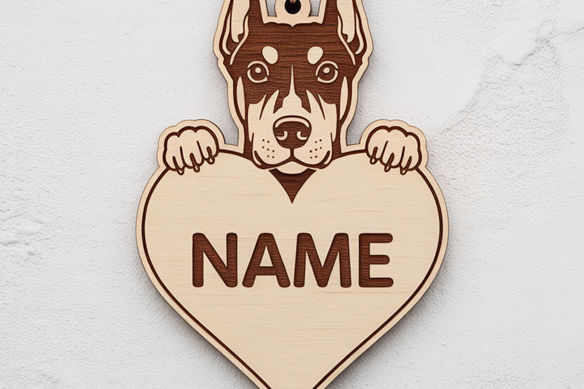 Intra απο ξύλο plywood  Χρώμα wenge 3mm-4mm πάχος - Μπρελόκ Doberman Dog Δίασταση 4x4 cm INTRAFABR-83720336