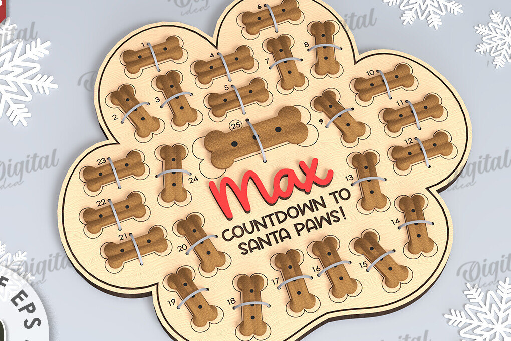 Intra απο ξύλο plywood  Χρώμα wenge 3mm-4mm πάχος - Dog Advent Calendar με λέιζερ Δίασταση 30x20 cm INTRAFABR-81842965