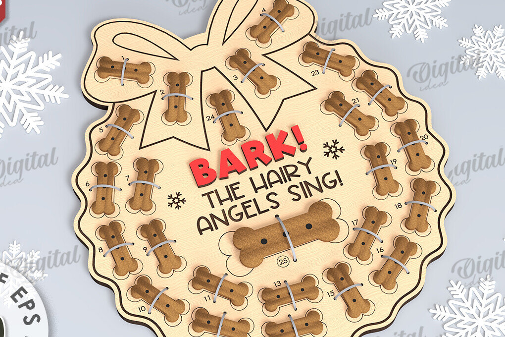 Intra απο ξύλο plywood  Χρώμα wenge 3mm-4mm πάχος - Dog Advent Calendar με λέιζερ Δίασταση 30x20 cm INTRAFABR-76620712