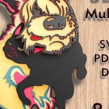 Intra απο ξύλο plywood  Χρώμα wenge 3mm-4mm πάχος - λέιζερ πολλαπλών επιπέδων 3D Dog and Cat Δίασταση 8x9 cm INTRAFABR-90436016 - Image 1