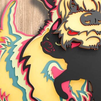 Intra απο ξύλο plywood  Χρώμα wenge 3mm-4mm πάχος - λέιζερ πολλαπλών επιπέδων 3D Dog and Cat Δίασταση 8x9 cm INTRAFABR-90436016 - Image 2