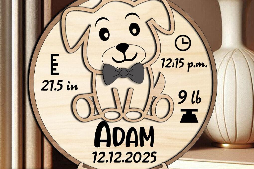 Intra απο ξύλο plywood  Χρώμα wenge 3mm-4mm πάχος - Στρογγυλός κύκλος αναγγελίας μωρού σκύλου Δίασταση 30x20 cm INTRAFABR-90732635