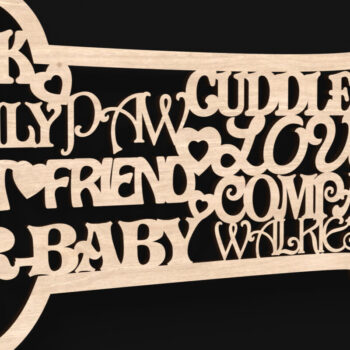 Intra απο ξύλο plywood  Χρώμα wenge 3mm-4mm πάχος - με λέιζερ με λέξεις οστών σκύλου Δίασταση 4x4 cm INTRAFABR-110496963 - Image 2