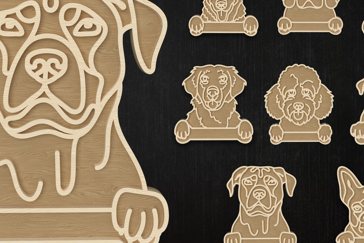 Intra απο ξύλο plywood  Χρώμα wenge 3mm-4mm πάχος - Δέσμη κοπής με λέιζερ περίγραμμα φυλής σκύλου Δίασταση 6x6 cm INTRAFABR-80235579