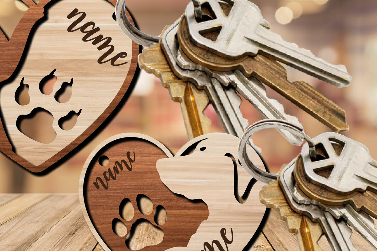 Intra απο ξύλο plywood  Χρώμα wenge 3mm-4mm πάχος - Πακέτο μπρελόκ καρδιάς για σκύλους και γάτας Δίασταση 4x4 cm INTRAFABR-122314291