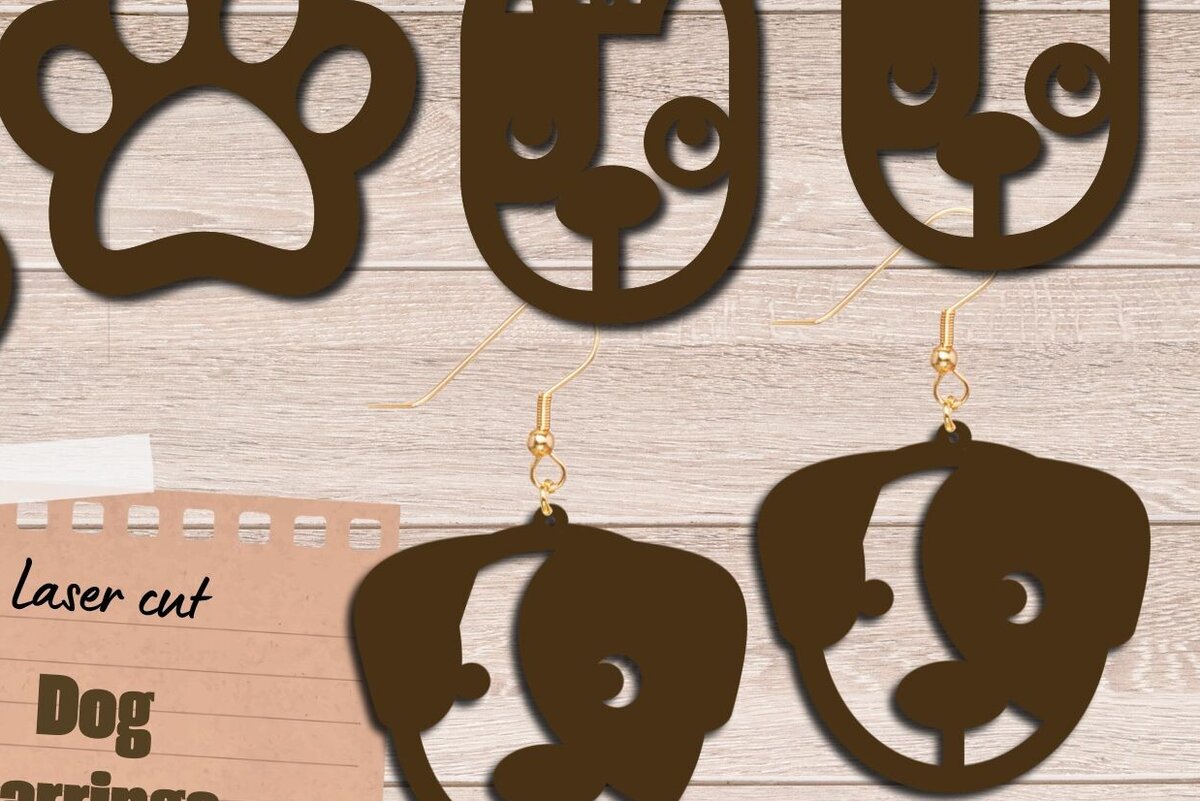 Intra απο ξύλο plywood  Χρώμα wenge 3mm-4mm πάχος - Dog Earrings , Dog Lovers Δίασταση 3x3 cm INTRAFABR-120218011
