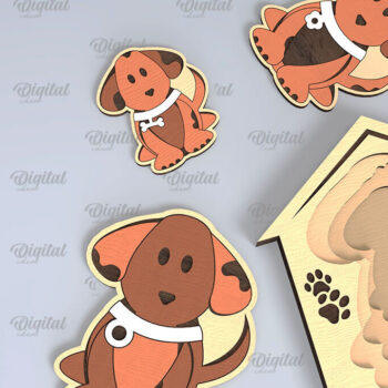 Intra απο ξύλο plywood  Χρώμα wenge 3mm-4mm πάχος - με λέιζερ παζλ Family Dog Δίασταση 30x20 cm INTRAFABR-54876910 - Image 1