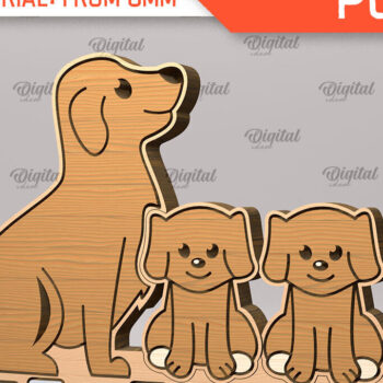 Intra απο ξύλο plywood  Χρώμα wenge 3mm-4mm πάχος - παζλ Family Dog Δίασταση 30x20 cm INTRAFABR-54877010 - Image 1