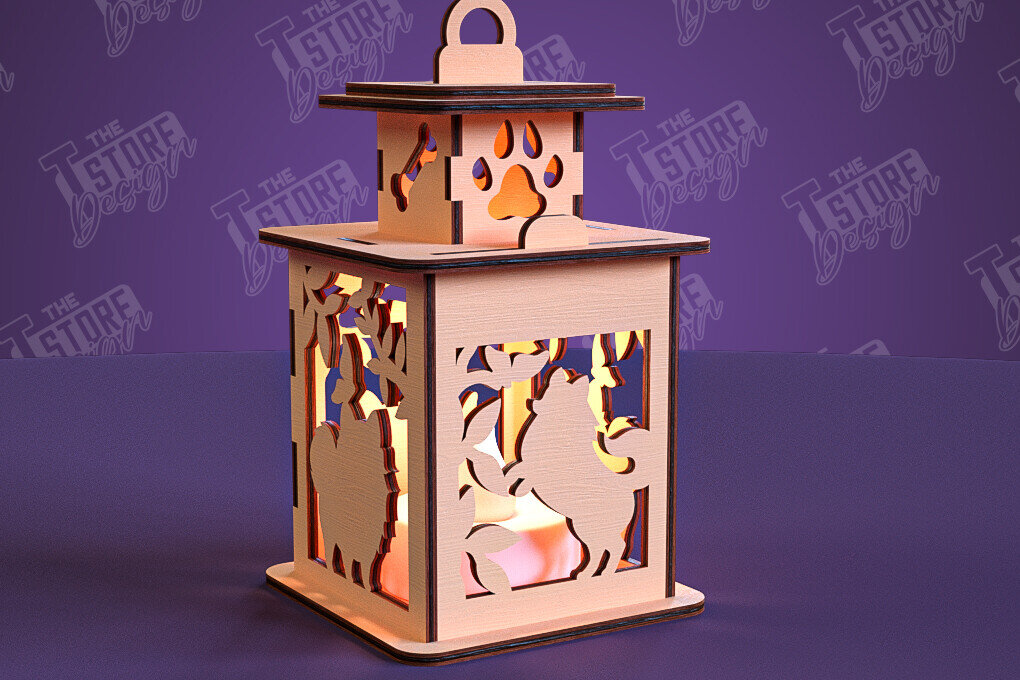 Intra απο ξύλο plywood  Χρώμα wenge 3mm-4mm πάχος - Φανάρι σκύλου | 3D Night Light | Κατοικία Κατοικίδια Δίασταση 20x20 cm INTRAFABR-100844684