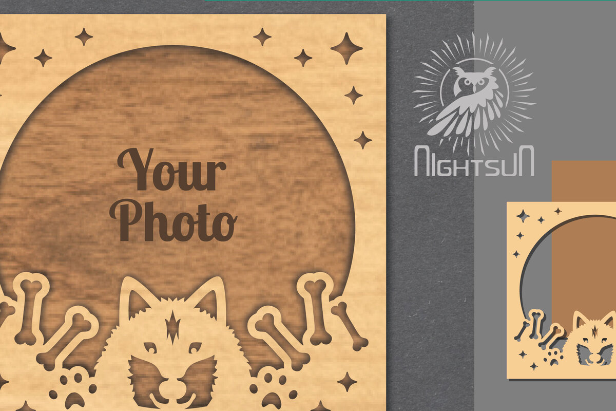 Intra απο ξύλο plywood  Χρώμα wenge 3mm-4mm πάχος - Κορνίζα φωτογραφιών κοπής με λέιζερ σκύλου 10 Δίασταση 20x25 cm INTRAFABR-31520445