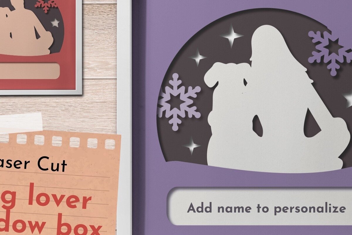 Intra απο ξύλο plywood  Χρώμα wenge 3mm-4mm πάχος - Dog Lover Shadow Box, Puppy Christmas Δίασταση 9x9 cm INTRAFABR-101963675