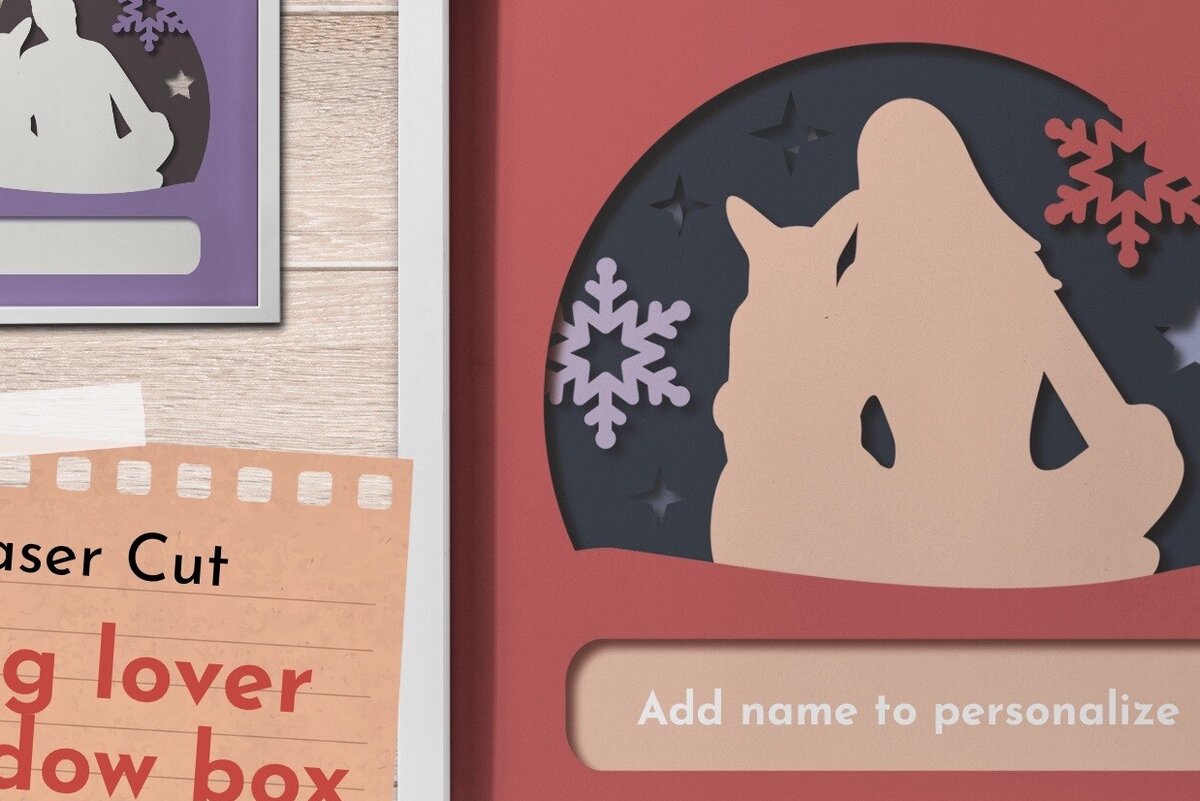 Intra απο ξύλο plywood  Χρώμα wenge 3mm-4mm πάχος - Dog Lover Shadow Box, Puppy Light Box Δίασταση 9x9 cm INTRAFABR-101963686