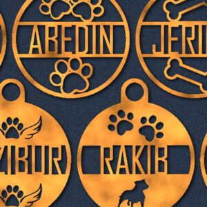 Intra απο ξύλο plywood  Χρώμα wenge 3mm-4mm πάχος - Δέσμη κοπής λέιζερ στολίδι με όνομα σκύλου Δίασταση 25x25 cm INTRAFABR-122134466