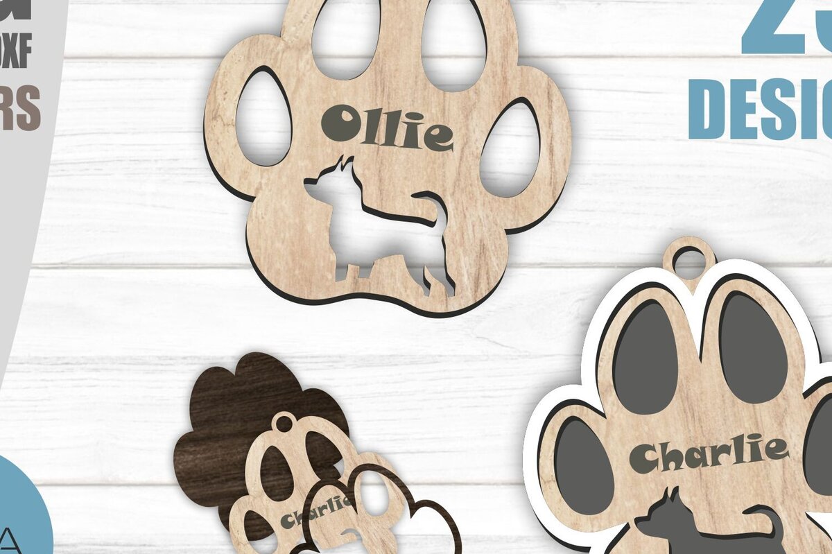 Intra απο ξύλο plywood  Χρώμα wenge 3mm-4mm πάχος - Χριστουγεννιάτικο στολίδι Dog Paw , Laser Δίασταση 6x6 cm INTRAFABR-123623977