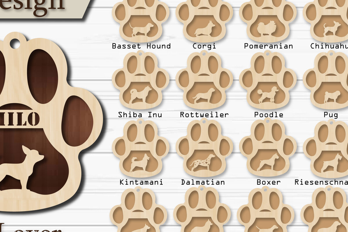 Intra απο ξύλο plywood  Χρώμα wenge 3mm-4mm πάχος - Πακέτο στολίδι με πόδι σκύλου Δίασταση 4x4 cm INTRAFABR-117725094