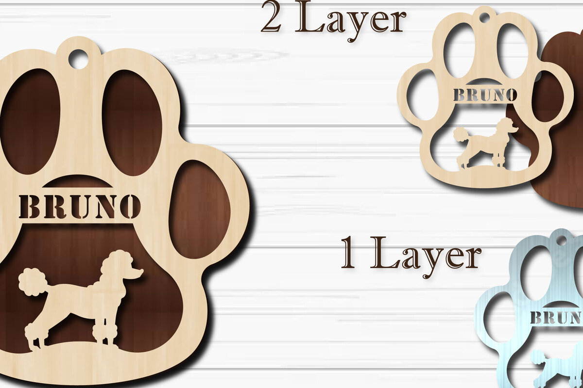 Intra απο ξύλο plywood  Χρώμα wenge 3mm-4mm πάχος - Στολίδι για σκύλους Poodle Δίασταση 4x4 cm INTRAFABR-92486065