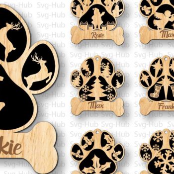 Intra απο ξύλο plywood  Χρώμα wenge 3mm-4mm πάχος - Πακέτο χριστουγεννιάτικων στολιδιών με στάμπα σκύλου Δίασταση 6x6 cm INTRAFABR-99068938 - Image 2