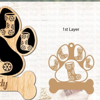 Intra απο ξύλο plywood  Χρώμα wenge 3mm-4mm πάχος - Πακέτο χριστουγεννιάτικων στολιδιών με στάμπα σκύλου Δίασταση 6x6 cm INTRAFABR-99068938 - Image 3