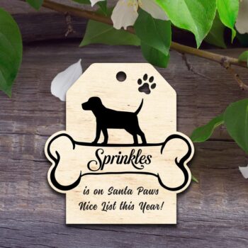 Intra απο ξύλο plywood  Χρώμα wenge 3mm-4mm πάχος - Dog Santa Paws Nice List Tag Δίασταση 20x20 cm INTRAFABR-90727470 - Image 1