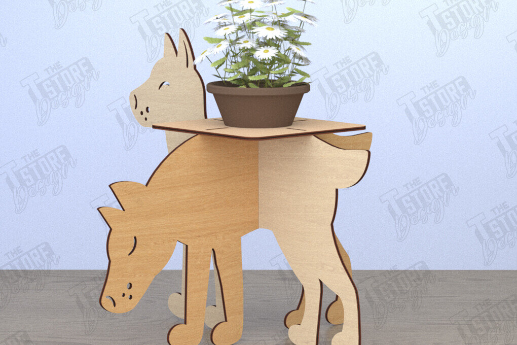 Intra απο ξύλο plywood  Χρώμα wenge 3mm-4mm πάχος - Στάση γλάστρας σε σχήμα σκύλου | CNC Δίασταση 30x20 cm INTRAFABR-39034404