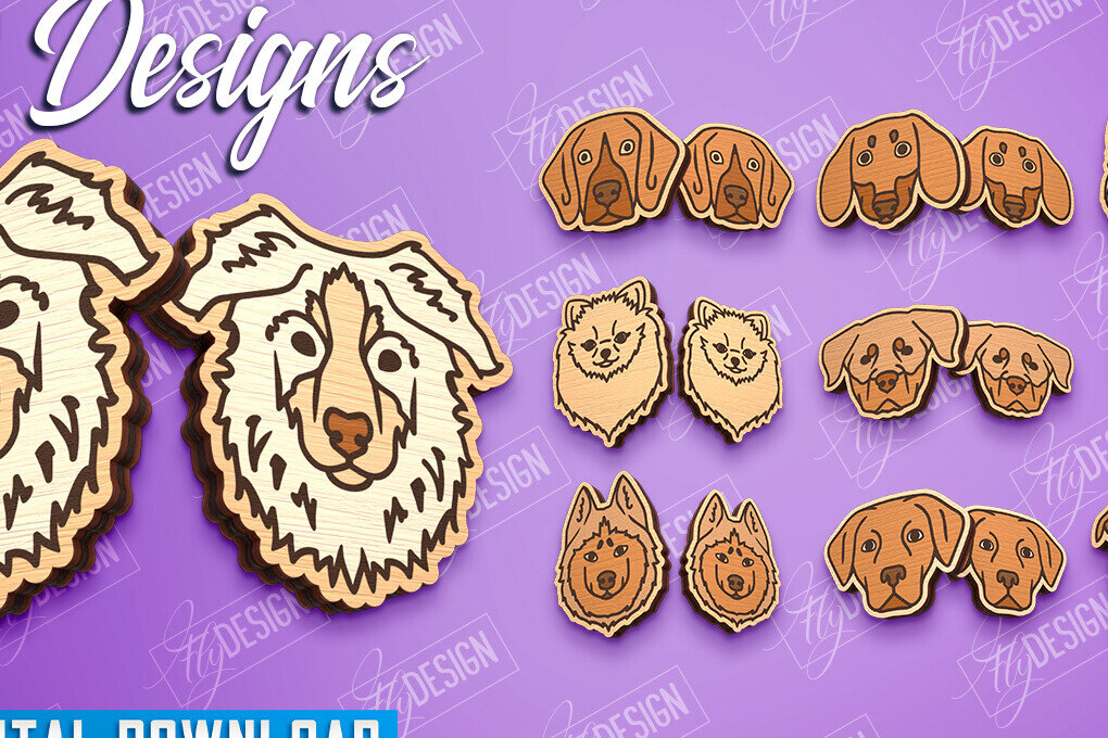 Intra απο ξύλο plywood  Χρώμα wenge 3mm-4mm πάχος - Σχέδιο δέσμης προτύπων σκουλαρίκια με καρφιά σκυλιών Δίασταση 3x3 cm INTRAFABR-97800817