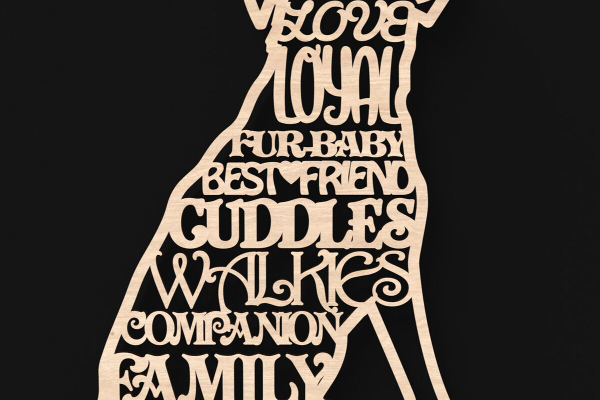 Intra απο ξύλο plywood  Χρώμα wenge 3mm-4mm πάχος - με λέιζερ για Dog Words Δίασταση 4x4 cm INTRAFABR-30375047