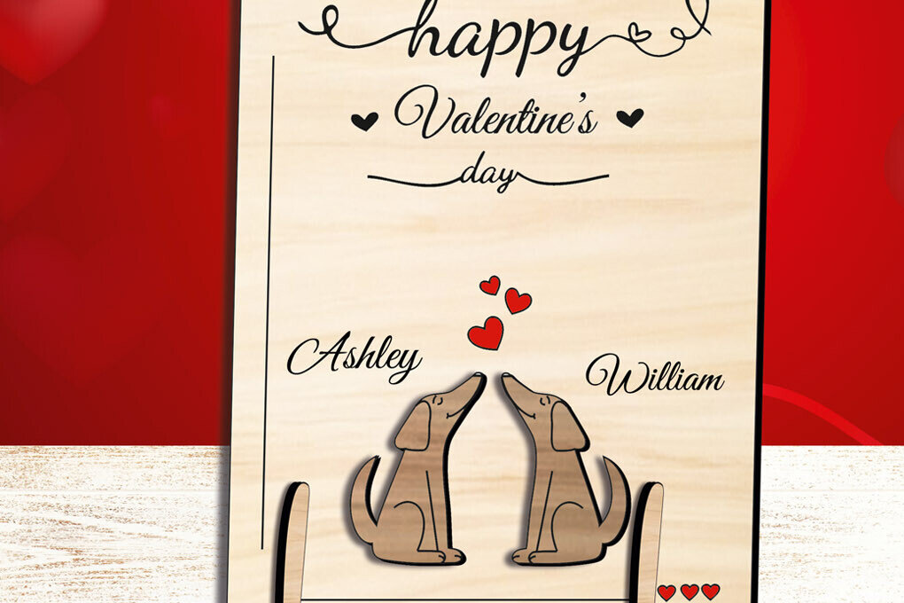 Intra απο ξύλο plywood  Χρώμα wenge 3mm-4mm πάχος - Ζευγάρι σκυλιών για την Ημέρα του Αγίου Βαλεντίνου αγαπούν Δίασταση 20x20 cm INTRAFABR-111547802