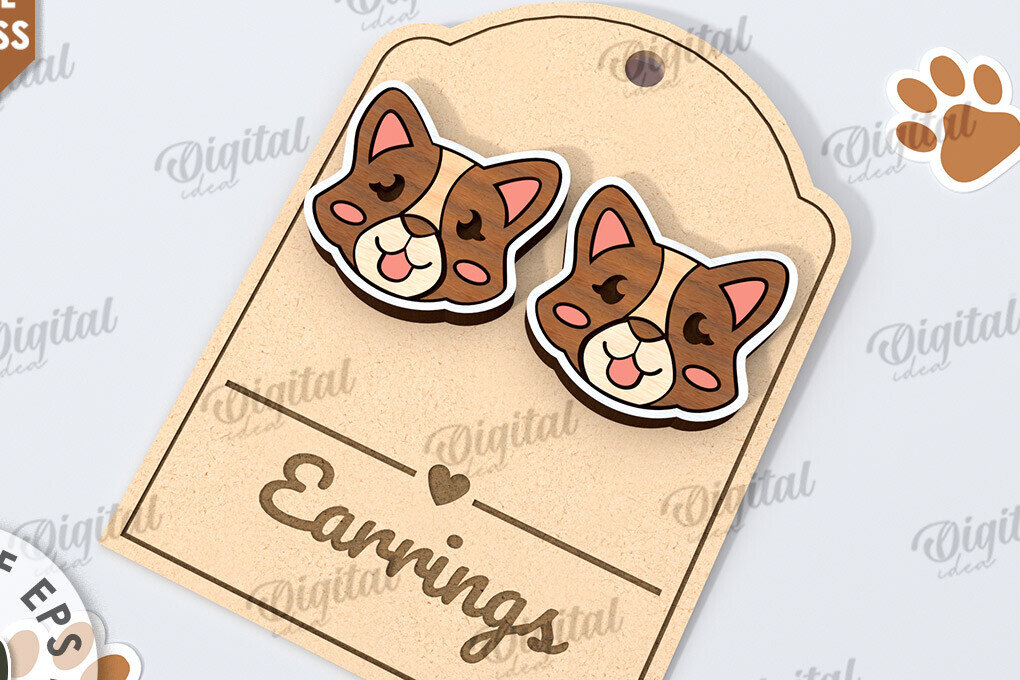 Intra απο ξύλο plywood  Χρώμα wenge 3mm-4mm πάχος - Σκουλαρίκια με λέιζερ για σκύλους. Σκουλαρίκια για κατοικίδια Δίασταση 3x3 cm INTRAFABR-29899661