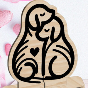 Intra απο ξύλο plywood  Χρώμα wenge 3mm-4mm πάχος - Dogs Love Στολίδι Αγίου Βαλεντίνου Κόψιμο με λέιζερ Δίασταση 6x6 cm INTRAFABR-118470084