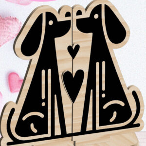 Intra απο ξύλο plywood  Χρώμα wenge 3mm-4mm πάχος - Dogs Love Στολίδι Αγίου Βαλεντίνου Κόψιμο με λέιζερ Δίασταση 6x6 cm INTRAFABR-118470087