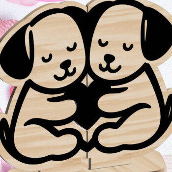 Intra απο ξύλο plywood Χρώμα wenge 3mm-4mm πάχος - Dogs Love Στολίδι Αγίου Βαλεντίνου Κόψιμο με λέιζερ Δίασταση 6x6 cm INTRAFABR-118470096 - Image 1