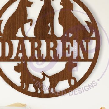 Intra απο ξύλο plywood  Χρώμα wenge 3mm-4mm πάχος - Dogs Silhouette Name Laser Δίασταση 30x20 cm INTRAFABR-118470102 - Image 1