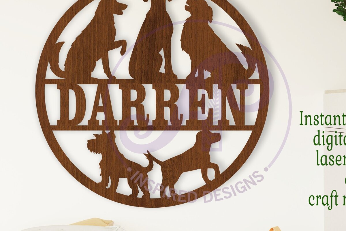 Intra απο ξύλο plywood  Χρώμα wenge 3mm-4mm πάχος - Dogs Silhouette Name Laser Δίασταση 30x20 cm INTRAFABR-118470102