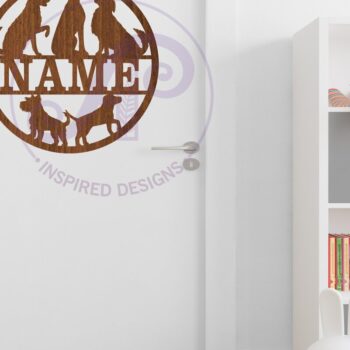 Intra απο ξύλο plywood  Χρώμα wenge 3mm-4mm πάχος - Dogs Silhouette Name Laser Δίασταση 30x20 cm INTRAFABR-118470102 - Image 3