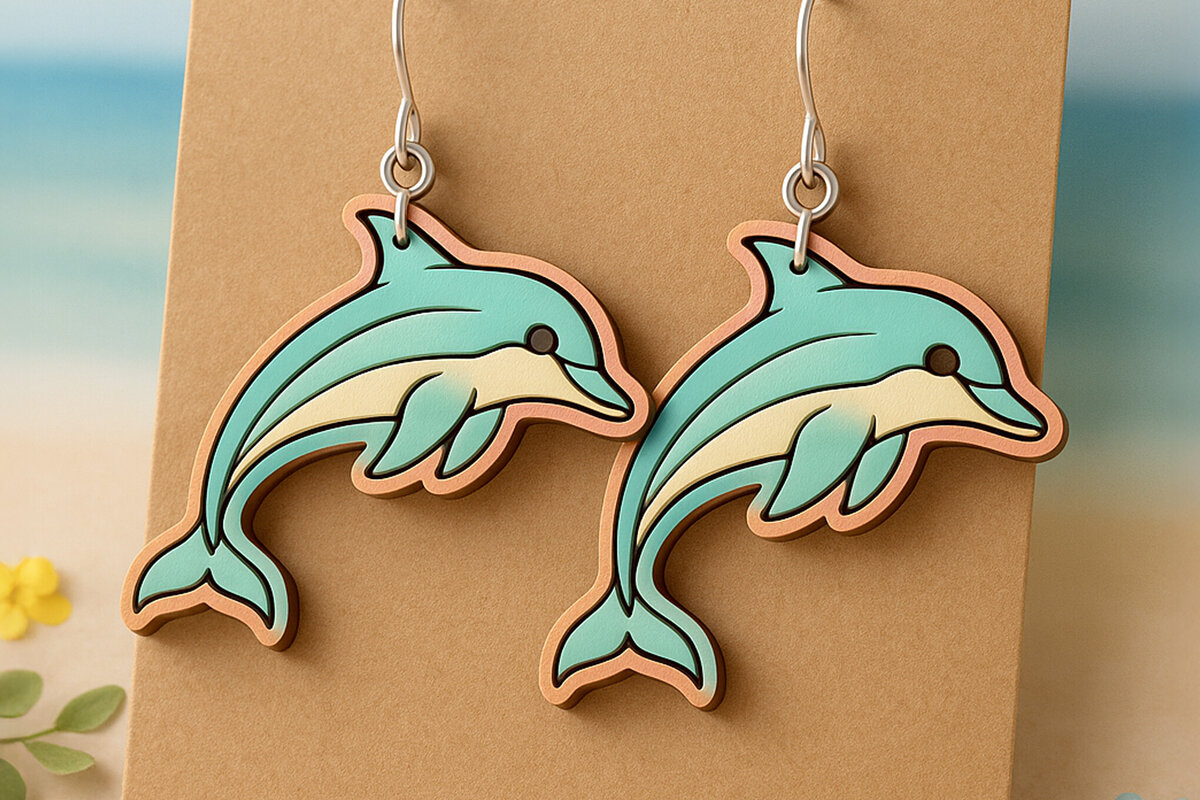 Intra απο ξύλο plywood  Χρώμα wenge 3mm-4mm πάχος - Σκουλαρίκια Dolphin Design Δίασταση 3x3 cm INTRAFABR-73312113