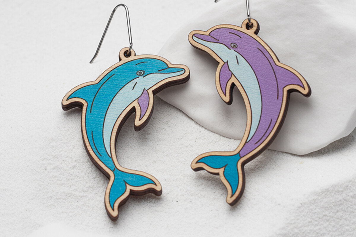 Intra απο ξύλο plywood  Χρώμα wenge 3mm-4mm πάχος - Σκουλαρίκια Dolphin Δίασταση 3x3 cm INTRAFABR-73312354