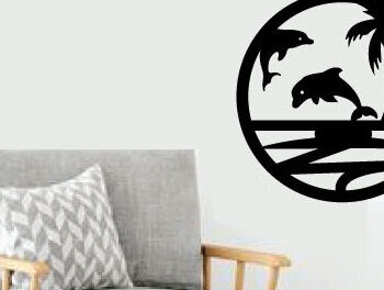 Intra απο ξύλο plywood  Χρώμα wenge 3mm-4mm πάχος - Dolphin Laser Beach Scene Metal Art Δίασταση 40x50 cm INTRAFABR-73314805 - Image 1